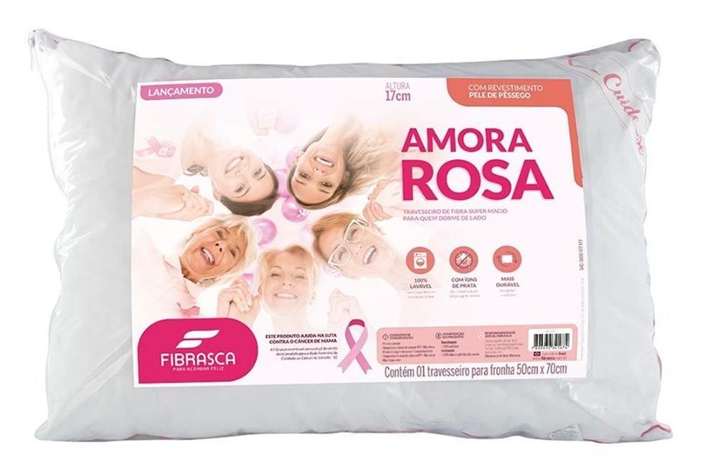 Travesseiro Fibras Pluma Amora Rosa Fibrasca
