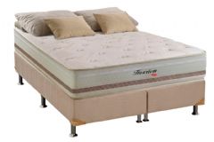 Conjunto Cama Box - Colchão Herval Molas Ensacadas MasterPocket Haarlen Pillow Top + Cama Box Nobuck Bege Crema