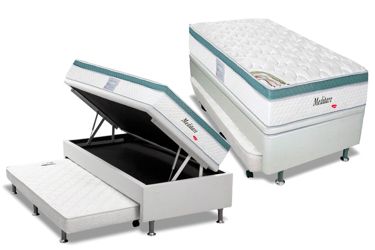 Cama Baú c/Aux Filhão +Colchão Molas Meditare Herval