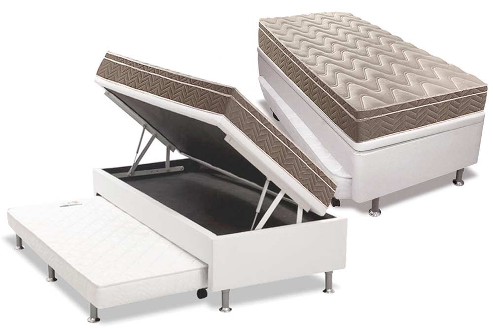 Cama Box Baú c/ Auxiliar: Colchão Anatômico Paropas D33 Confort Ultra Firme + Base CRC Courano White