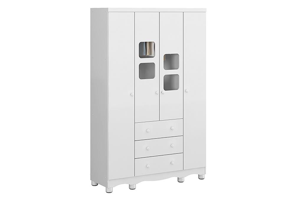 Guarda Roupa Infantil c/4 Portas (2 Cristal) e 3 Gavetas Uli Peroba