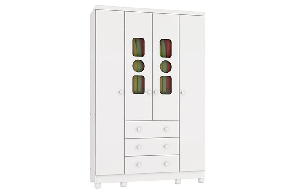 Guarda Roupa Infantil c/4 Portas (2 Cristal) e 3 Gavetas Tedy Peroba