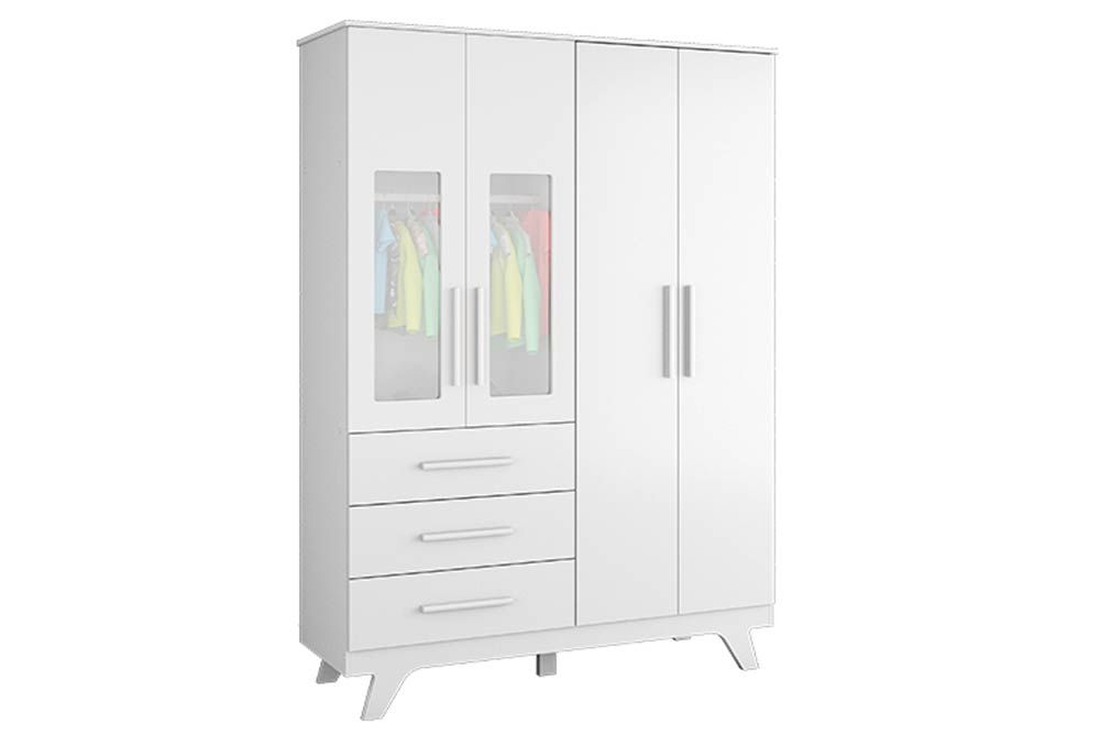 Guarda Roupa Infantil c/4 Portas (2 Cristal) e 4 Gavetas Retrô Peroba