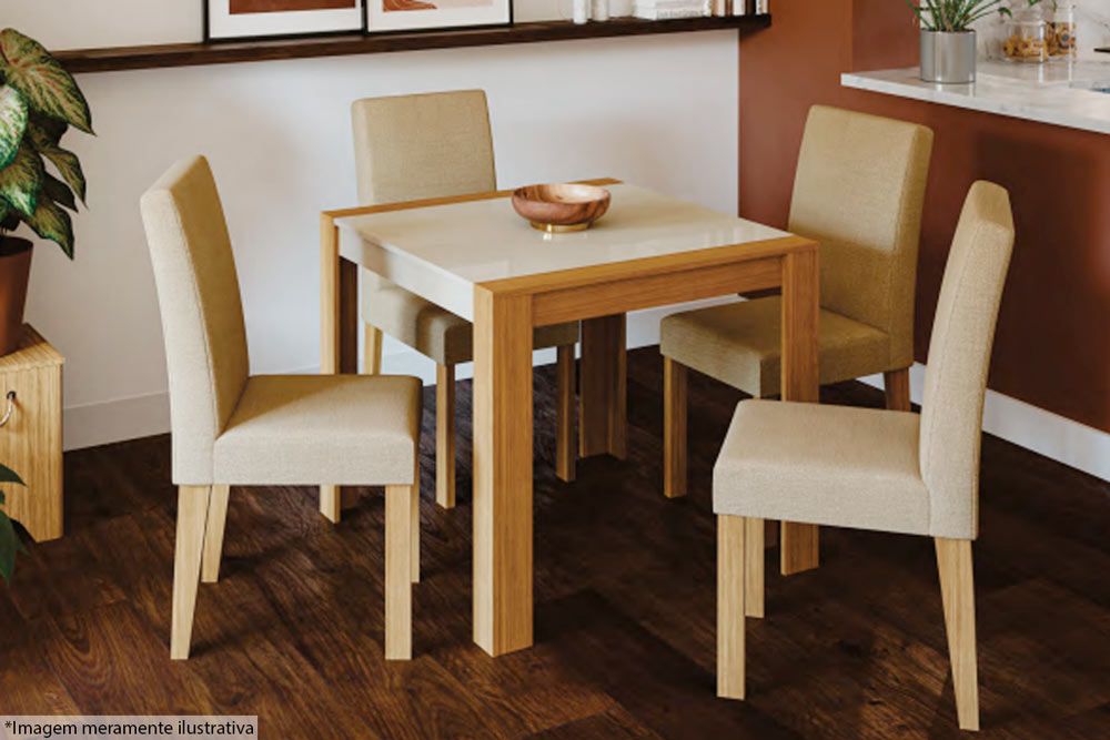 Sala Jantar Mesa Grace c/ Tampo Madeirado 90x90cm e 4 Cadeiras Maia - Cimol