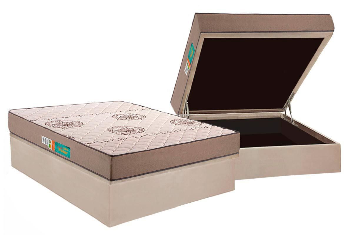 Cama Box Baú CRC +Colchão Espuma D33 Pérola Polar