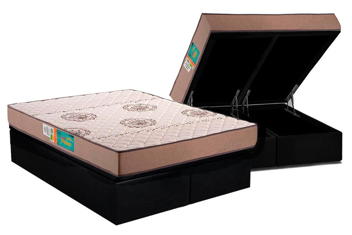 Cama Box Baú CRC +Colchão Espuma D33 Pérola Polar