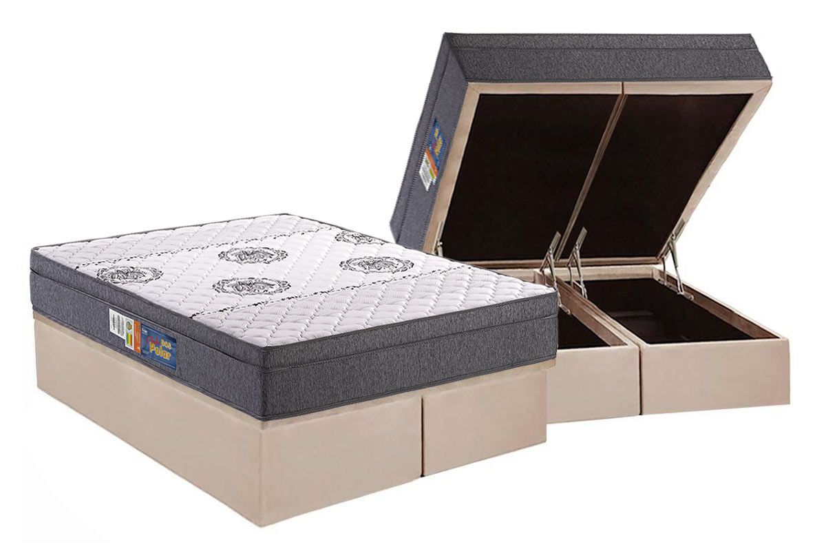 Cama Box Baú CRC +Colchão Espuma D45 Pérola Polar