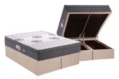 Cama Box Baú Filhão +Colchão Espuma D45 Pérola Polar