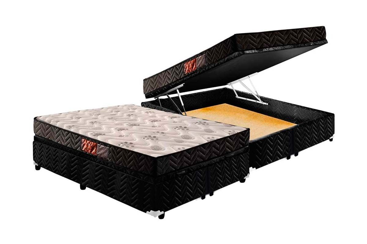 Conjunto Box Baú: Colchão Espuma Paropas D45 Pasquale + Base CRC Suede Black