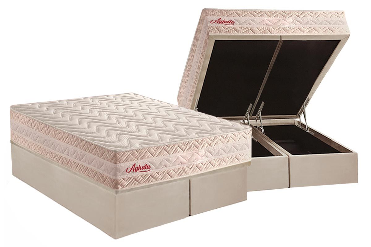 Conjunto Box Baú: Colchão Molas Paropas Ensacadas Aghata + Base CRC Suede Clean