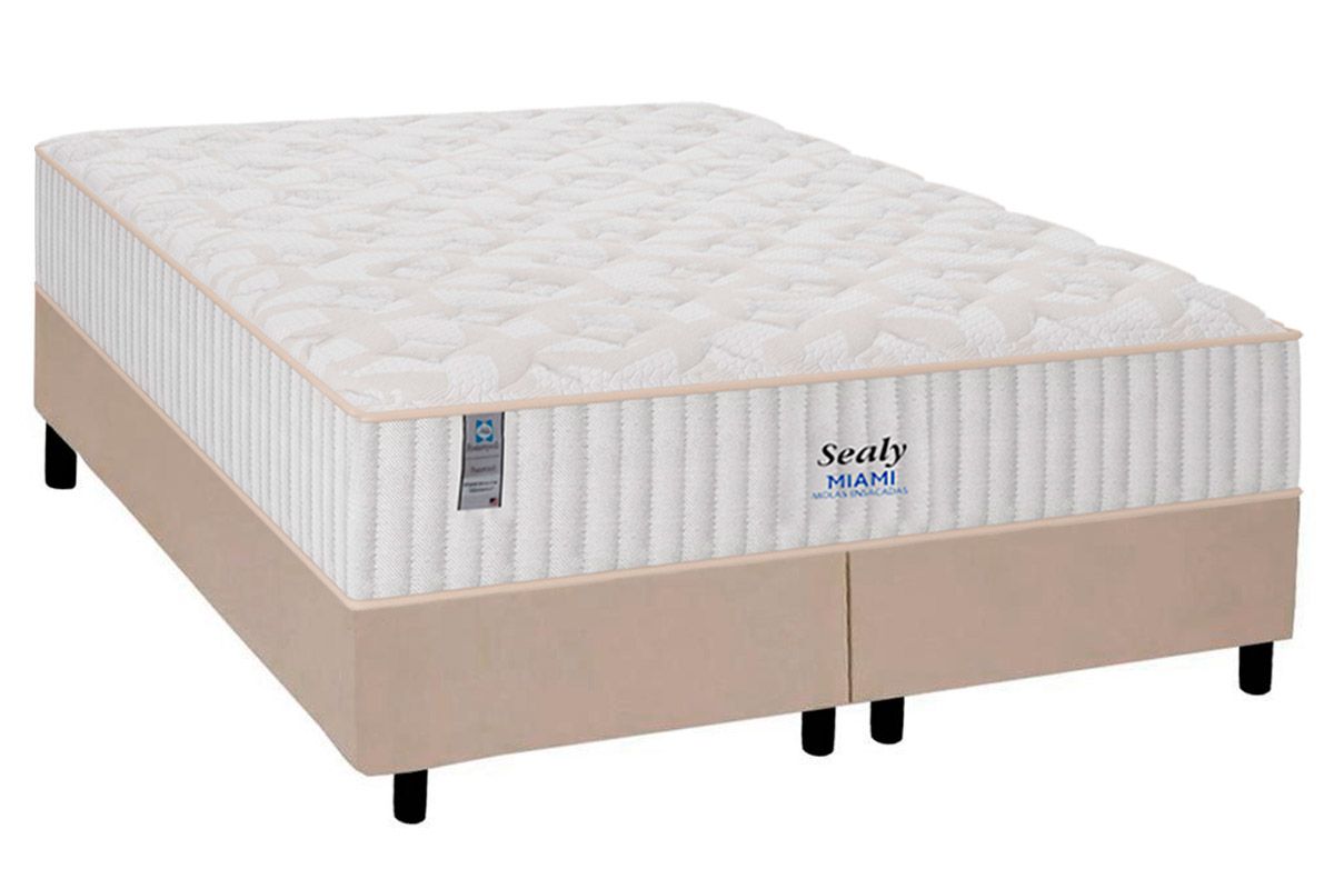 Cama Box CRC +Colchão Molas Miami Plumatex