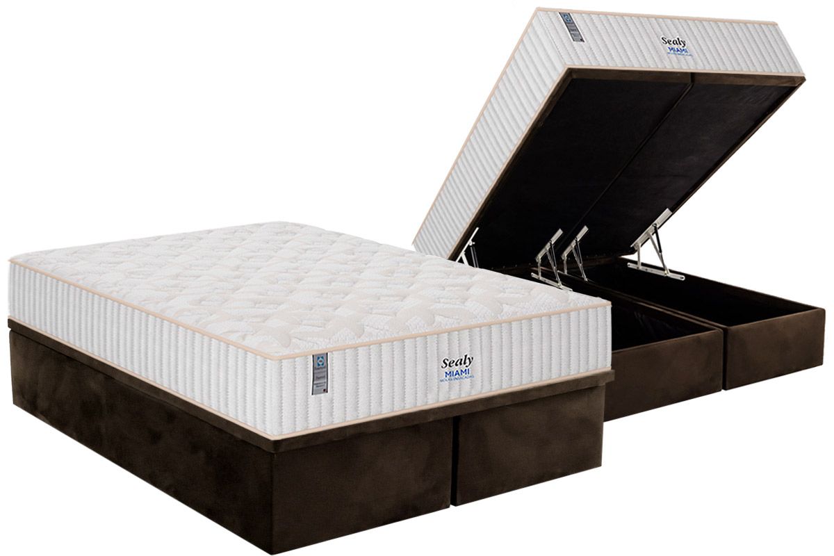 Cama Box Baú CRC +Colchão Molas Miami Plumatex