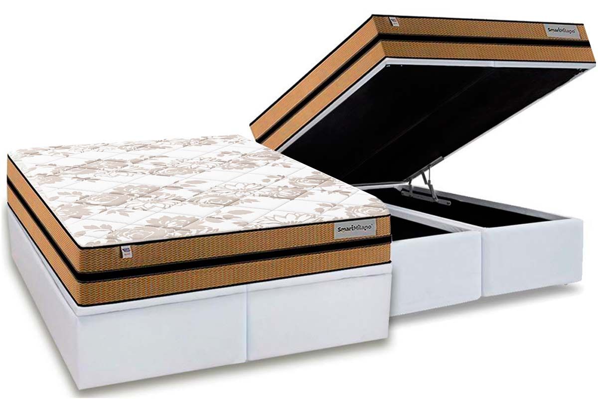 Cama Box Baú CRC +Colchão Molas Milano Plumatex