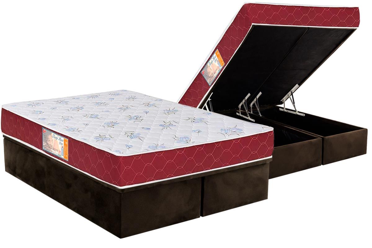 Cama Box Baú CRC +Colchão Espuma D20 SleepMax Castor