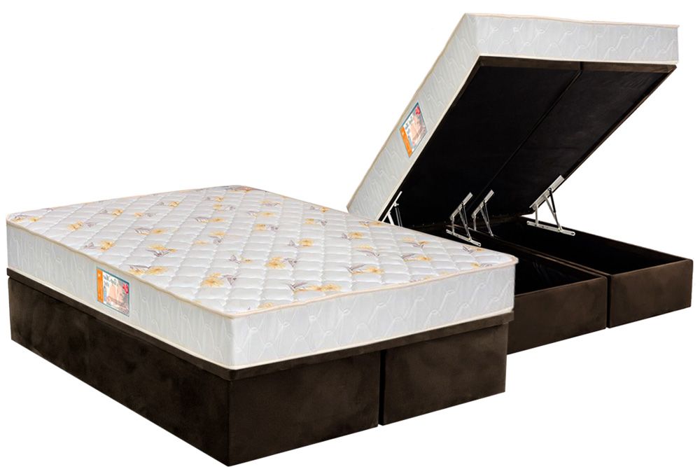 Cama Box Baú CRC +Colchão Espuma D28 SleepMax Castor