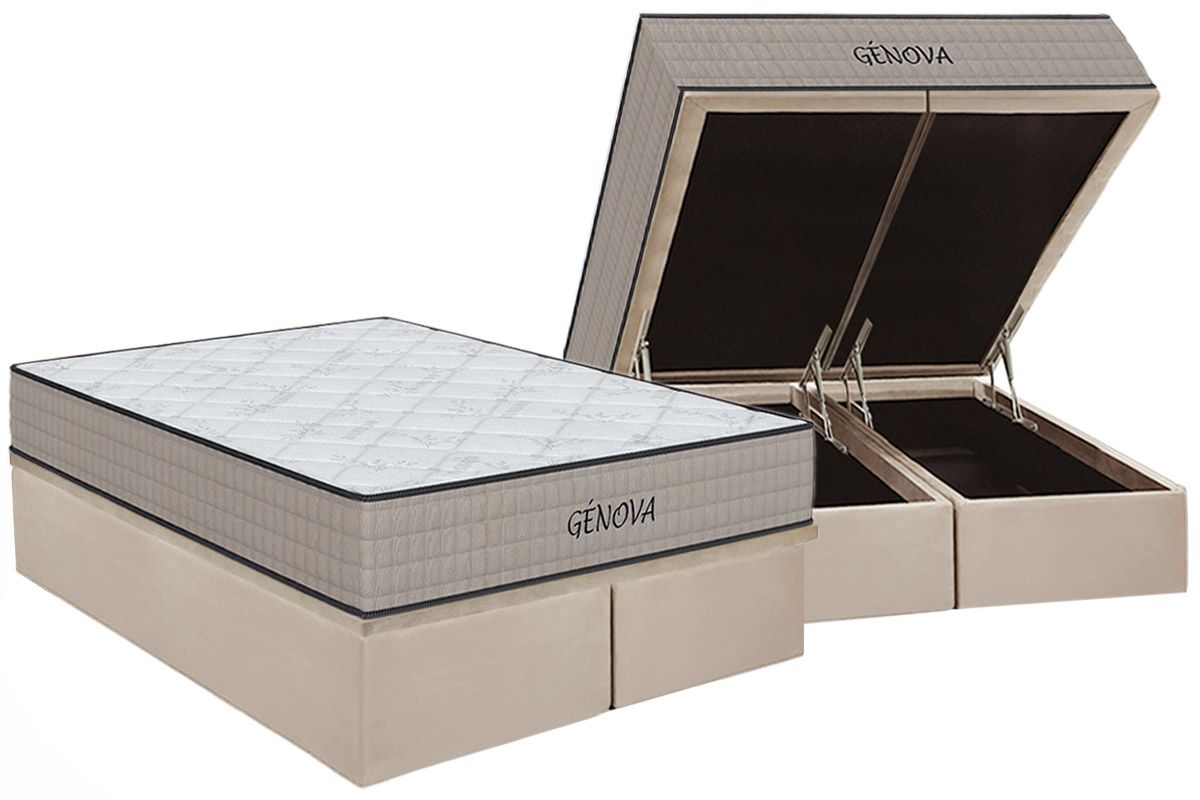 Cama Box Baú: Colchão Espuma D45 Orthoflex Genova + Base CRC Suede Clean