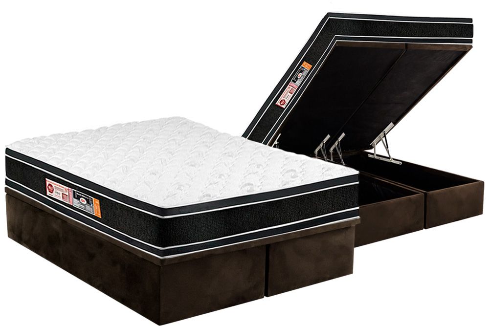 Cama Box Baú CRC +Colchão D33 Black White Castor