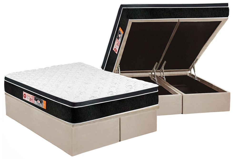 Cama Box Baú CRC +Colchão D33 Black White Castor