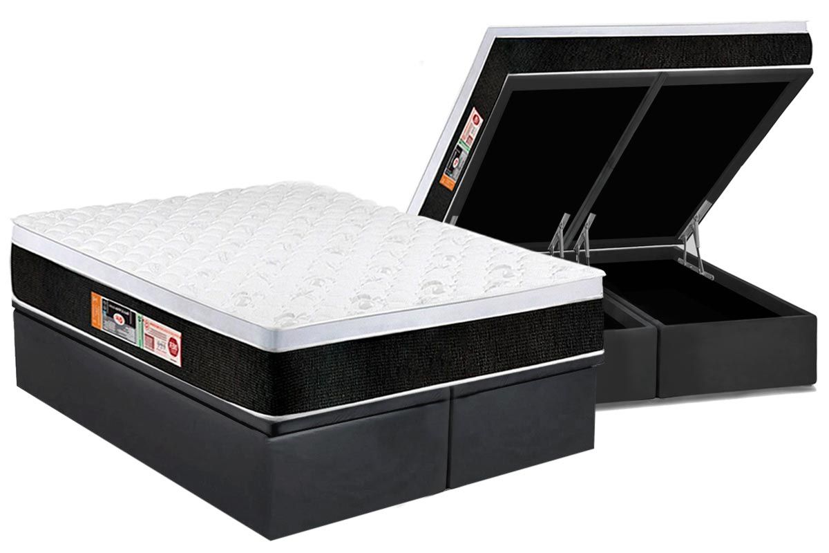 Cama Box Baú CRC +Colchão D45 Black White Castor