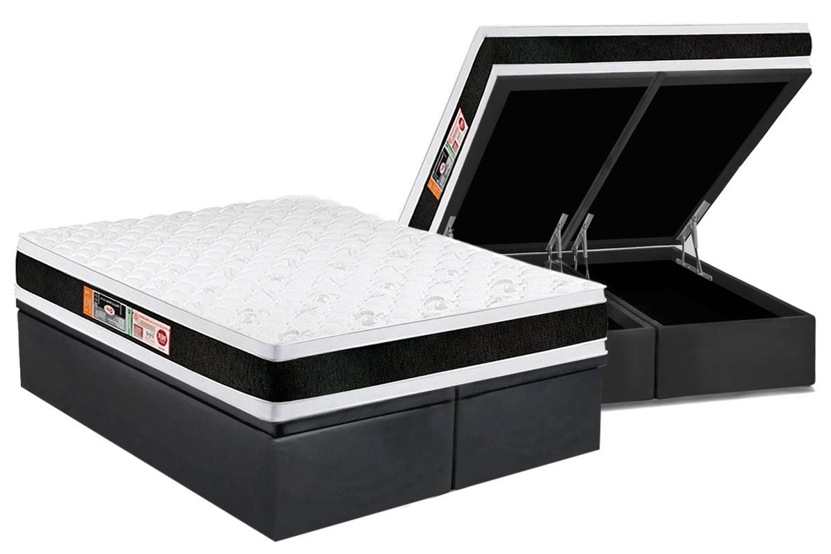 Cama Box Baú CRC +Colchão D45 Black White Castor