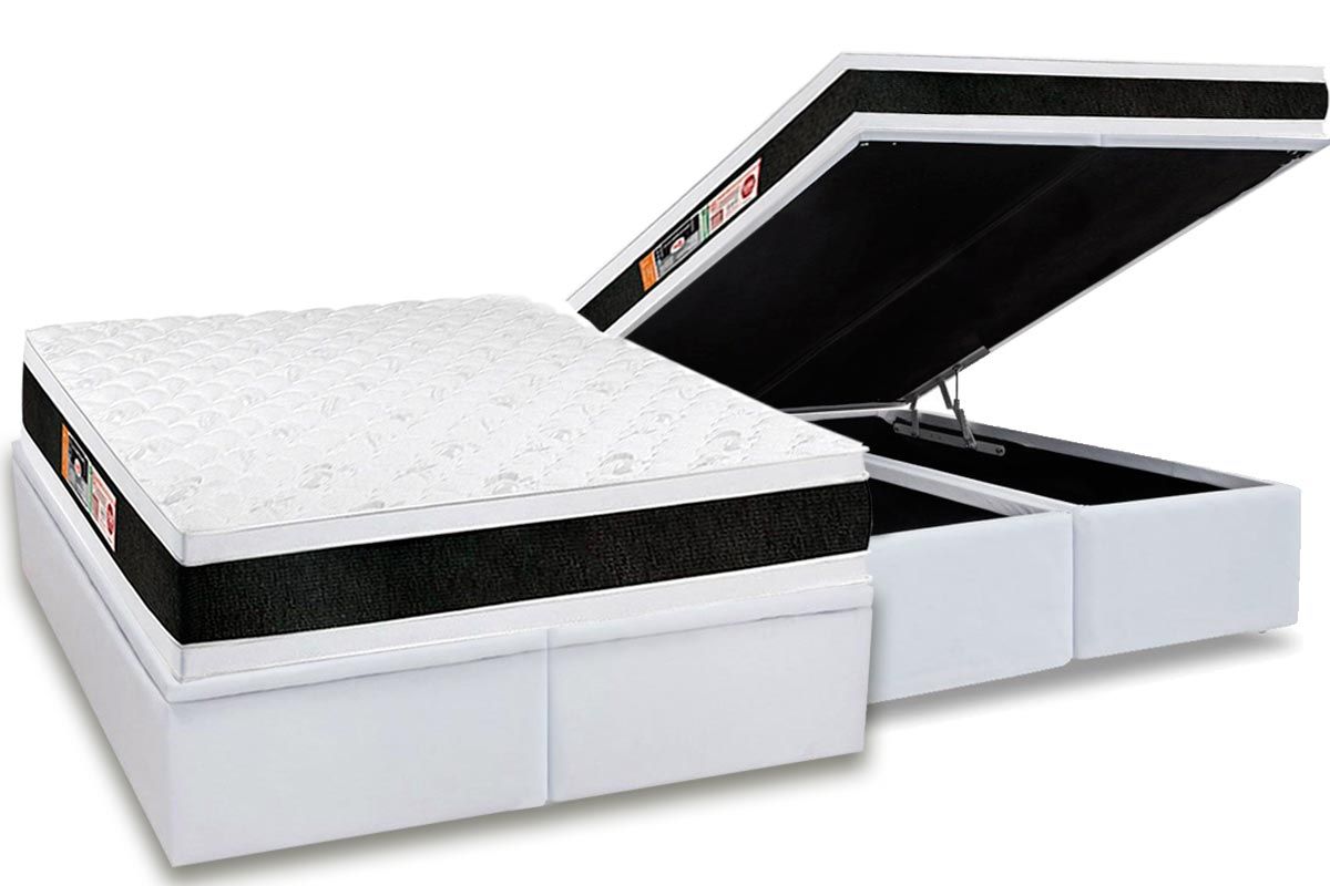 Cama Box Baú Filhão +Colchão D45 Black White Castor