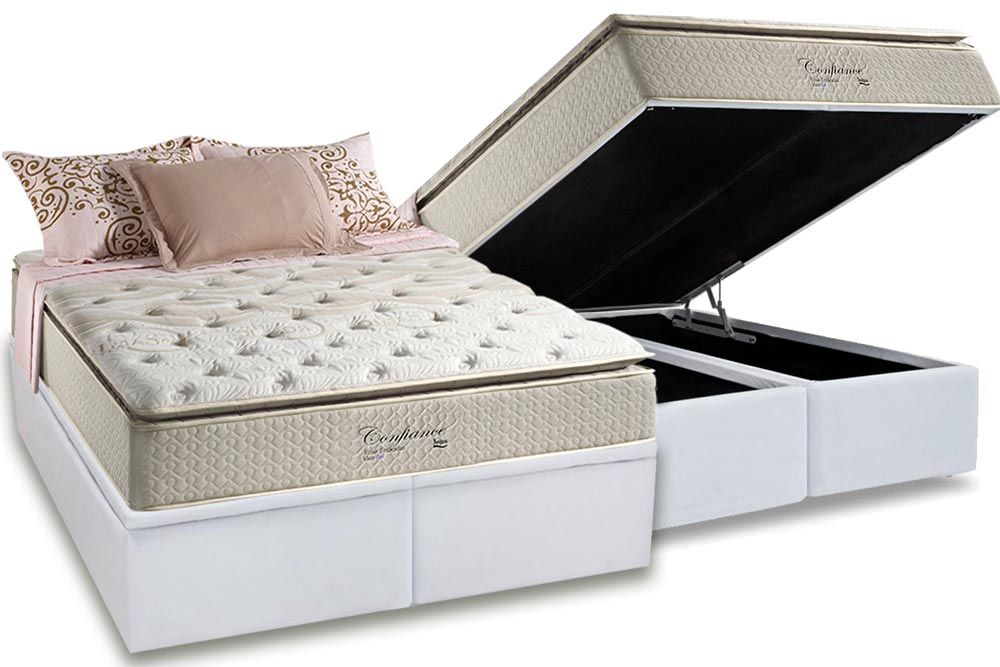 Cama Box Baú : Colchão Molas Ensacadas Anjos Anjos Confiance + Base CRC Corano White
