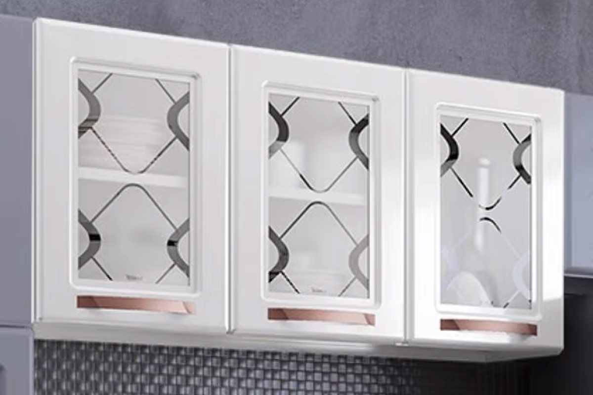 Armário Aéreo Cozinha Telasul Mirage New Aço c/3 Portas c/Vidro 120cm Branco