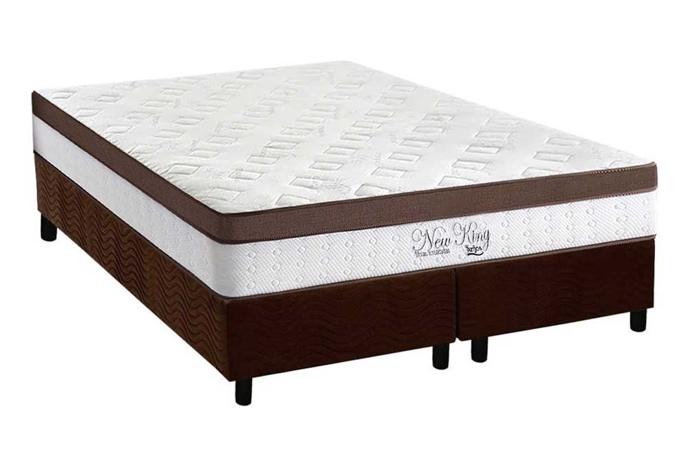 Cama Box : Colchão Molas Ensacadas Anjos New King Pillow Top 35 + Base CRC Suede Brown 