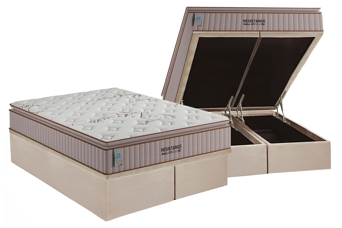 Cama Box Baú CRC +Colchão Molas Resistance Plumatex
