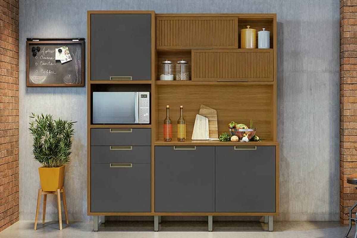 Cozinha Compacta Nesher Loft Imperatriz c/6 Portas 2Gavs 183cm Freijo/Off White