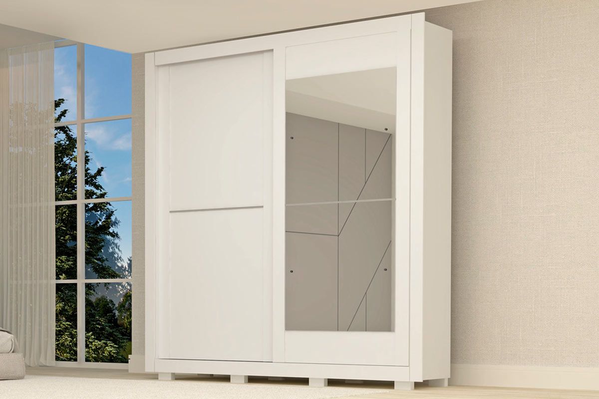Guarda Roupa Casal 2 Portas de Correr (1 c/Espelho) e 3 Gavetas Nicole ACP