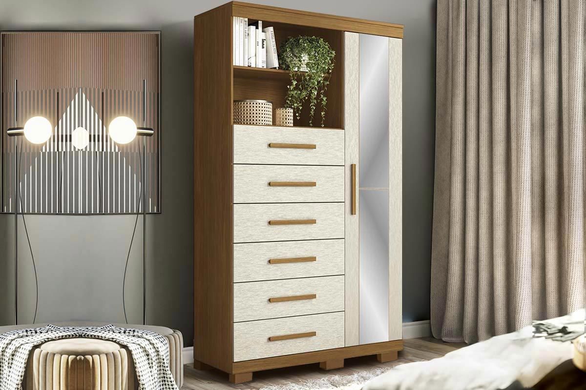 Cômoda Marabá c/1 Porta c/Esp 6Gavs e Pés Branco S. Andirá