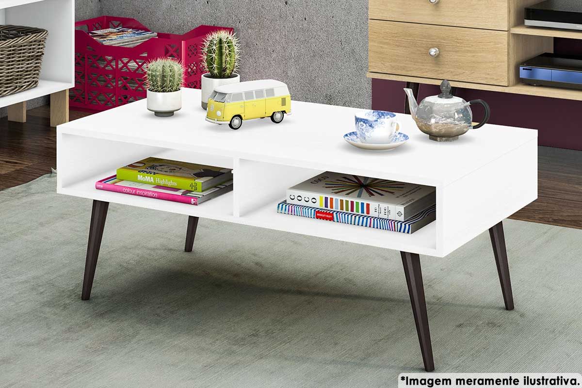Mesa Centro Sala RT3064 c/2 Nichos Branco Movelbento