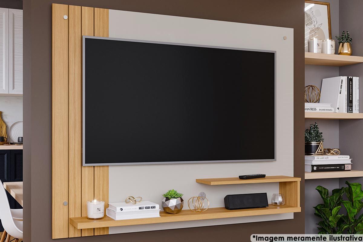 Painel Home p/ TV até 50 Pol Dunas Ripado c/Prateleiras 135x108cm Grafite/Nature Permóbili