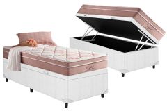 Cama Box Baú Filhão +Colchão Molas Eiffel Anjos