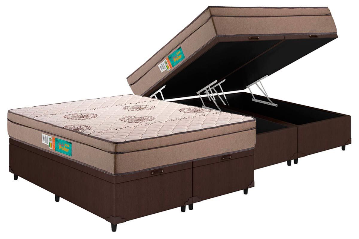 Cama Box Baú Filhão +Colchão Espuma D33 Pérola Polar