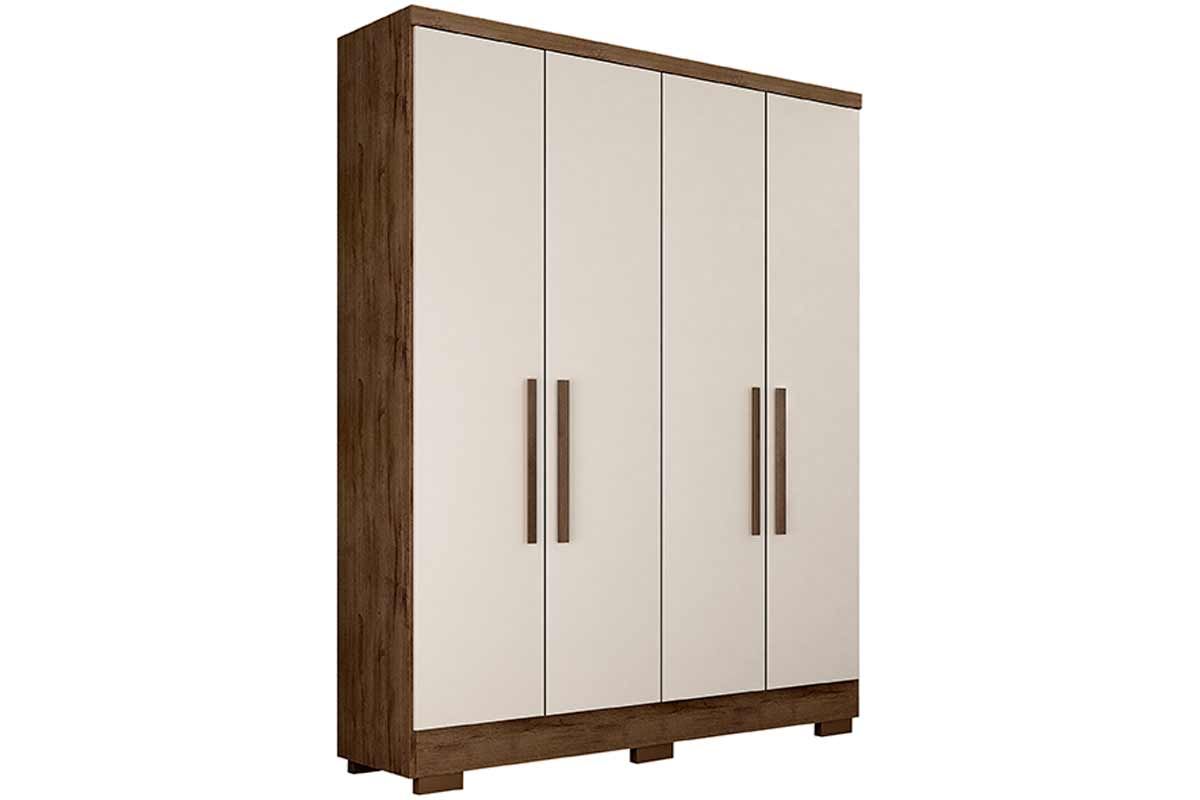 Guarda Roupa Solteiro 4 Portas e 2 Gavetas c/Pés Milly/Veneza Branco N. Horizonte