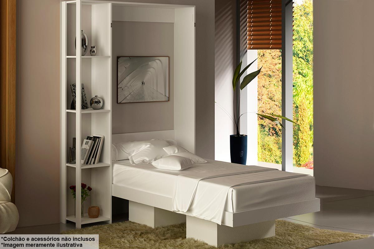 Cama Dobrável Multifuncional Articulada CM8013 Branco/Azul - Tecno Mobili
