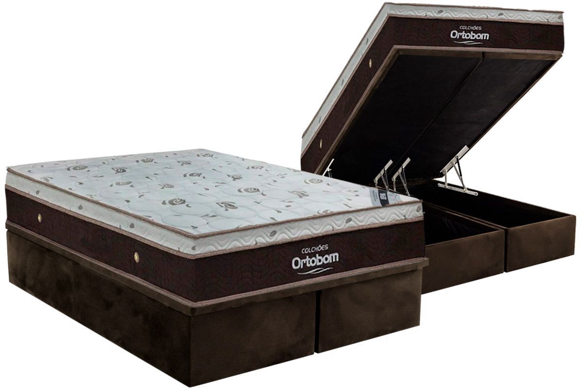 Cama Box Baú CRC +Colchão Molas Sleep King Ortobom