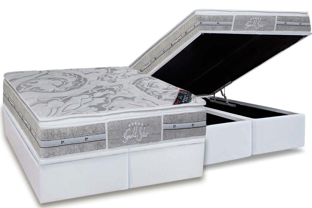 Cama Box Baú CRC +Colchão Molas LátexPlush Castor