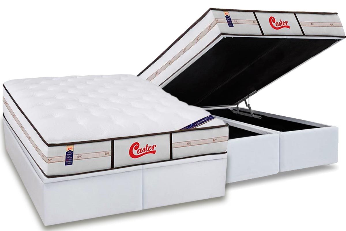 Cama Box Baú CRC +Colchão Molas Classic Castor