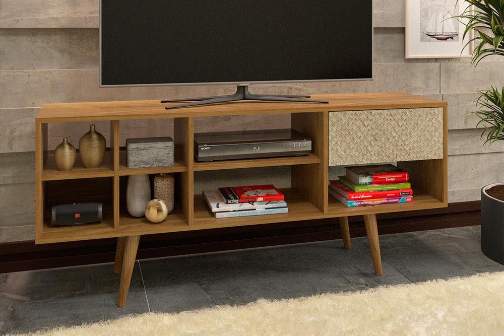 Rack Bancada p/ TV até 50 Pol R1462 c/1 Gaveta e 7 Nichos 136cm Tecno Mobili
