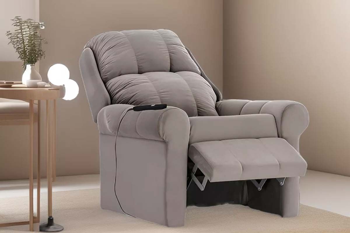 Poltrona Reclinável p/ Sala c/Massagem MH 1216 Two Way Suede Bege Herval