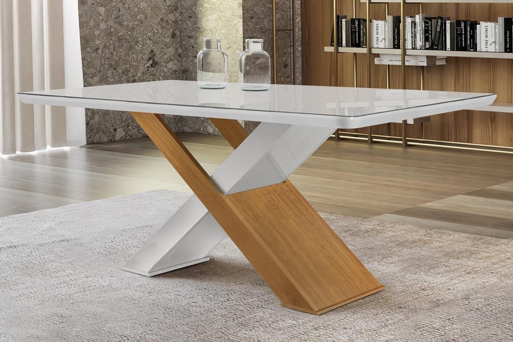 Mesa Jantar Imperatriz c/Tampo MDF/Vidro 180cm Rufato