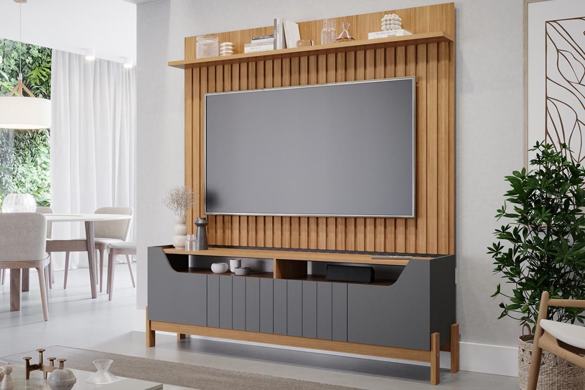 Home p/ TV até 70 Pol Moema Ripado c/ 4 Portas e Pés 185cm - Permóbili