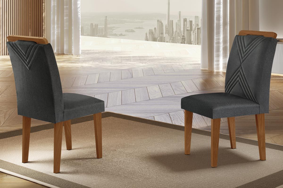 Cadeira Jantar Amsterdã Kit 2Un Madeira Capuccino/Suede Grafite Rufato