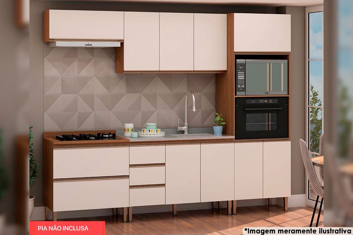 Cozinha Completa Dália 5 Peças (2Aéreos+2Balcões+1Paneleiro) - Genialflex