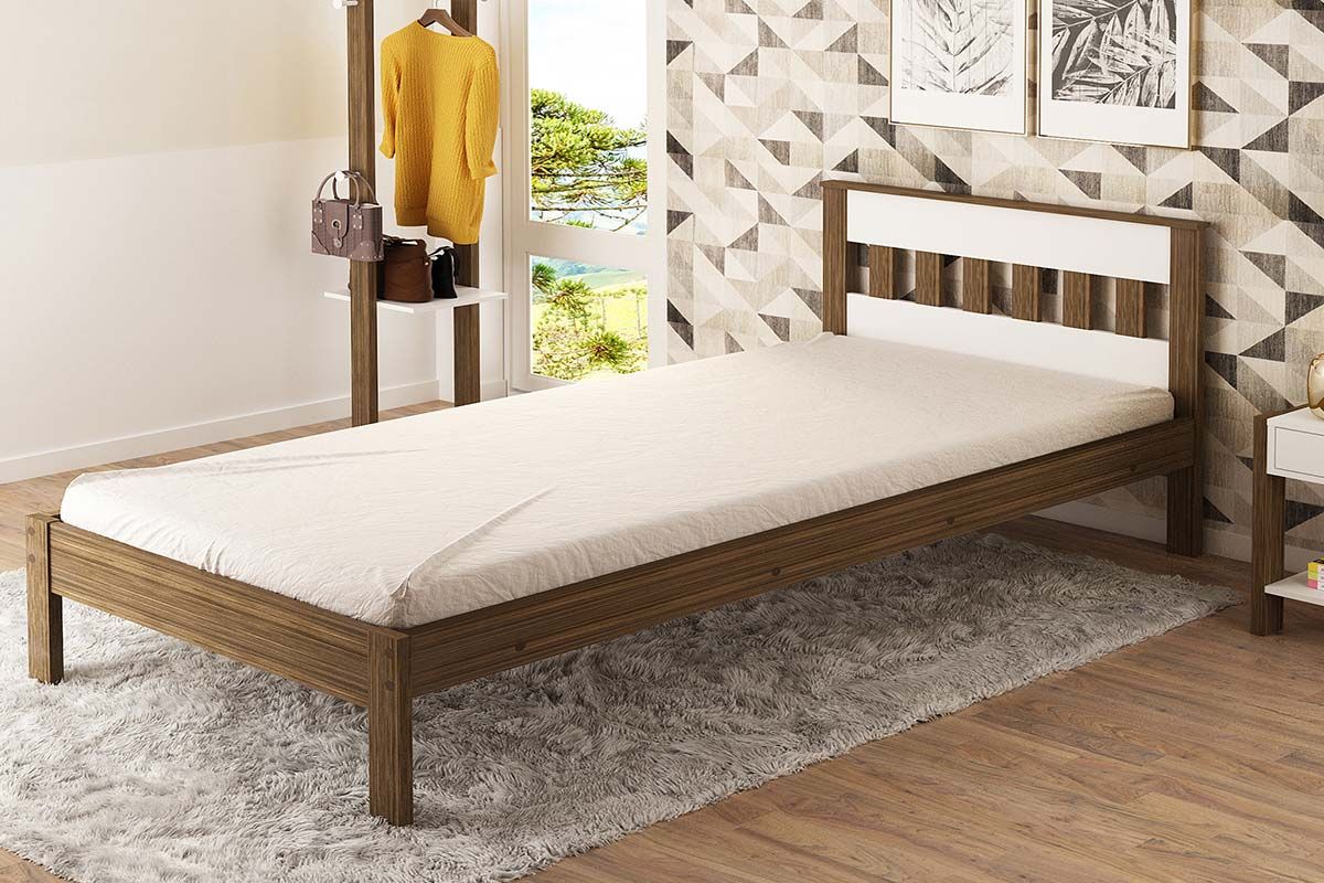 Cama Solteiro CM8006 Nogal/Branco Tecno Mobili