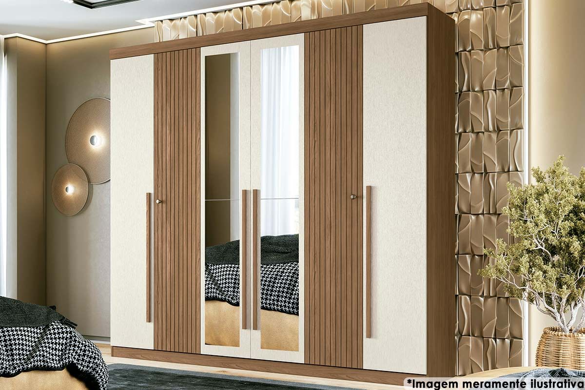 Guarda Roupa Casal 6 Portas (2 Ripadas) e 4 Gavetas c/Espelho Buriti S. Andirá