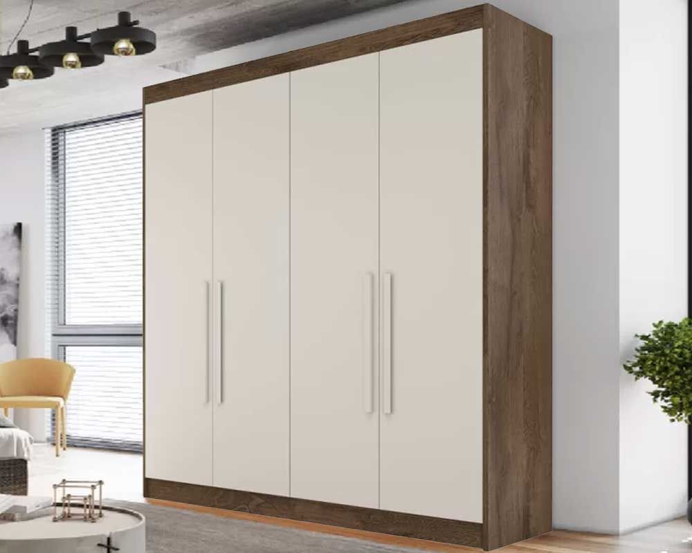 Guarda Roupa Solteiro 4 Portas e 3 Gavetas Nantes Brauna-Ipe/Off White Europa